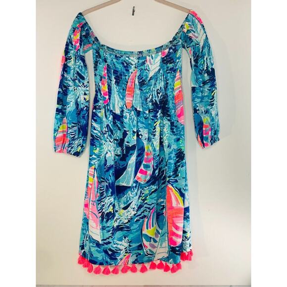 Lilly Pulitzer Trina Beach Dress Approx XSmall SEE Measurements Sparkle Blue EUC - Picture 1 of 8